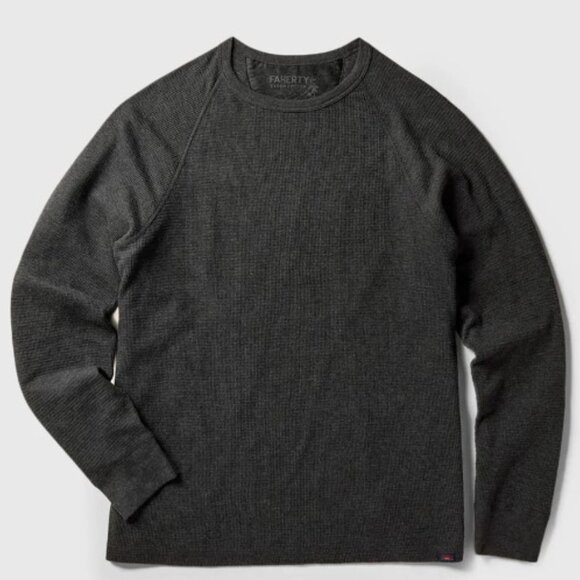 Faherty Men's Gray Thermal Long Sleeve Cloud Waffle Crew T-Shirt Size Medium - Picture 1 of 7